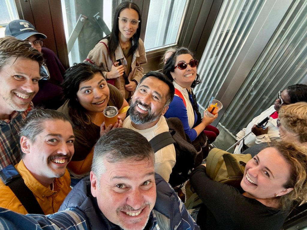 group of people in an elevator