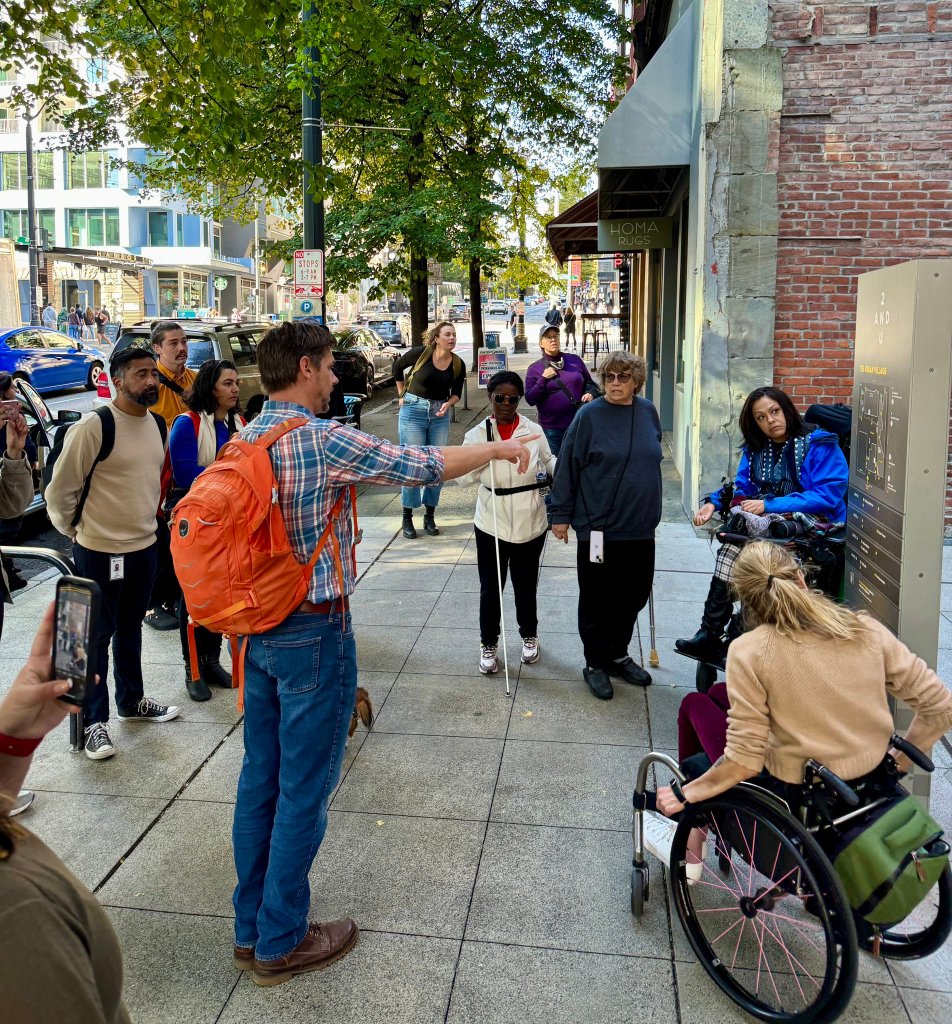 group of people on a walk/roll audit in Seattle