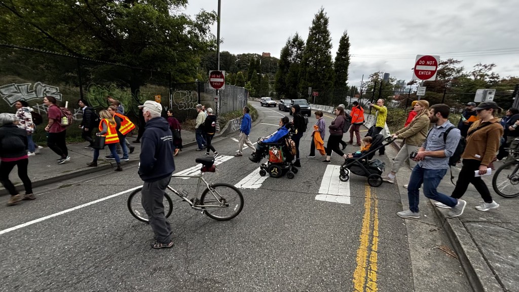 group of people on a walk/roll audit in Seattle